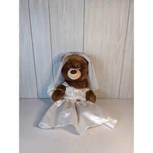 BUILD‑A‑BEAR Bride Bear Wedding White Dress Veil Bouquet Garter  NWT